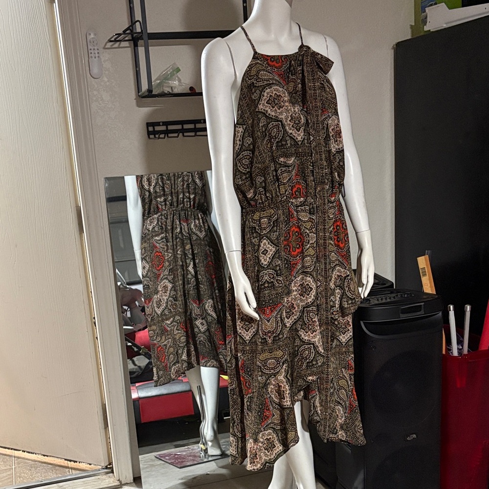 Express Asymmetrical Paisley Dress - Black and Red